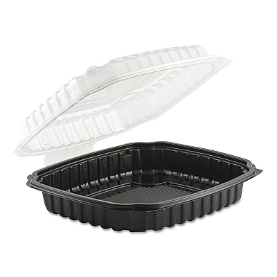 Anchor Packaging Culinary Basics Microwavable Container, 36 oz, 9 x 9 x 2.5, Clear/Black, Plastic, 100/Carton (ANZ4669911)