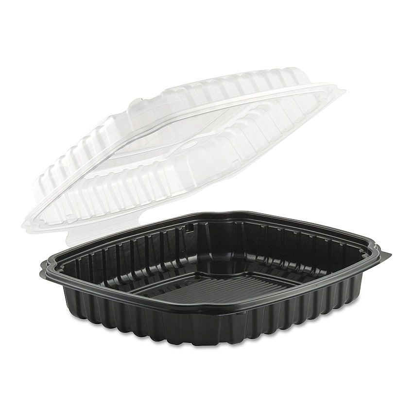 Anchor Packaging Culinary Basics Microwavable Container, 36 oz, 9 x 9 x 2.5, Clear/Black, Plastic, 100/Carton (ANZ4669911)
