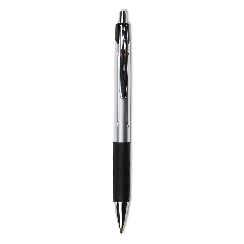 Universal Comfort Grip Ballpoint Pen, Retractable, Medium 1 mm, Black Ink, Silver/Black Barrel, Dozen (UNV15540)