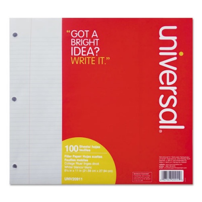 Universal Filler Paper, 3-Hole, 8.5 x 11, Medium/College Rule, 100/Pack (20911)
