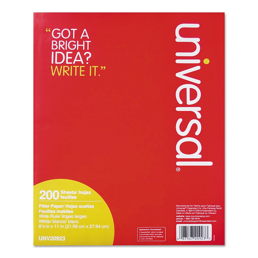 Universal Filler Paper, 3-Hole, 8.5 x 11, Wide/Legal Rule, 200/Pack (UNV20923)