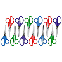 Universal Kids' Scissors, Rounded Tip, 5" Long, 1.75" Cut Length, Straight Assorted Color Handles, 12/Pack (UNV92023)