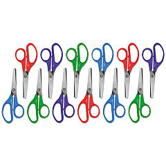 Universal Kids' Scissors, Rounded Tip, 5" Long, 1.75" Cut Length, Straight Assorted Color Handles, 12/Pack (UNV92023)