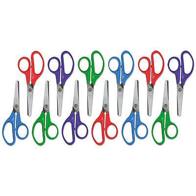 Universal Kids' Scissors, Rounded Tip, 5" Long, 1.75" Cut Length, Straight Assorted Color Handles, 12/Pack (UNV92023)
