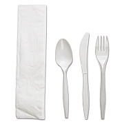 Boardwalk Four-Piece Cutlery Kit, Fork/Knife/Napkin/Teaspoon, White, Polypropylene, 250/Carton (BWKFKTNMWPPWH)