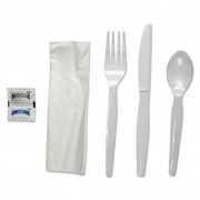 Boardwalk Six-Piece Cutlery Kit, Condiment/Fork/Knife/Napkin/Spoon, Heavyweight, White, 250/Carton (FKTNSHWPSWH)