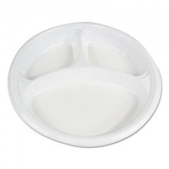 Boardwalk Hi-Impact Plastic Dinnerware, Plate, 3-Compartment, 10" dia, White, 500/Carton (PLTHIPS10WH3)