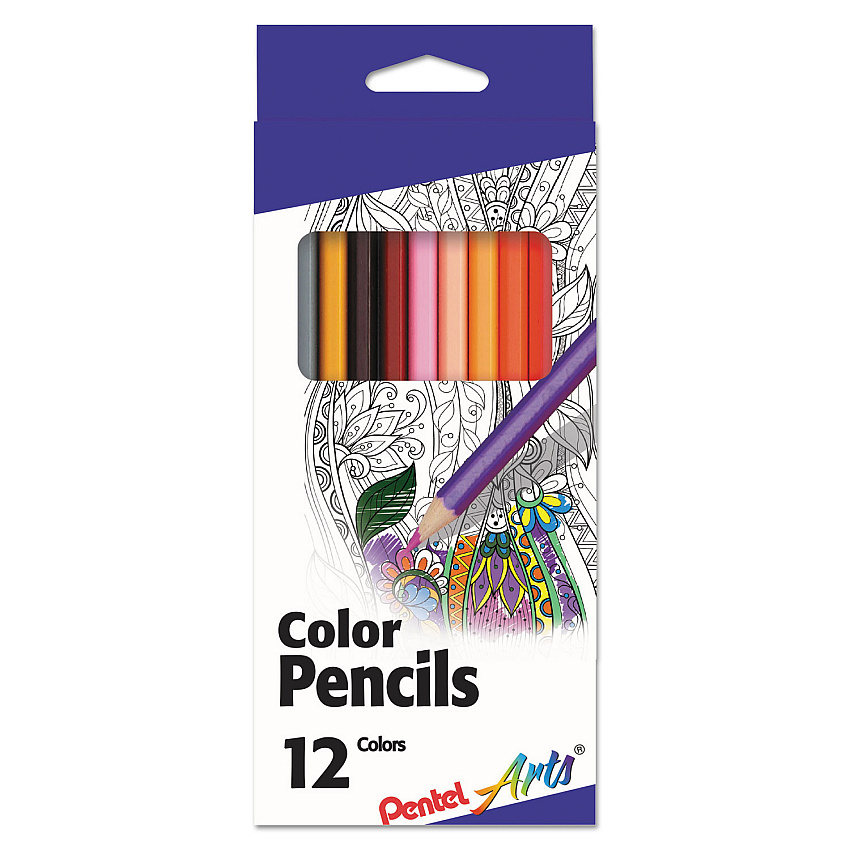 Pentel Arts Color Pencils, 1.98 mm, H (#3), Assorted Lead and Barrel Colors, Dozen (PENCB812)