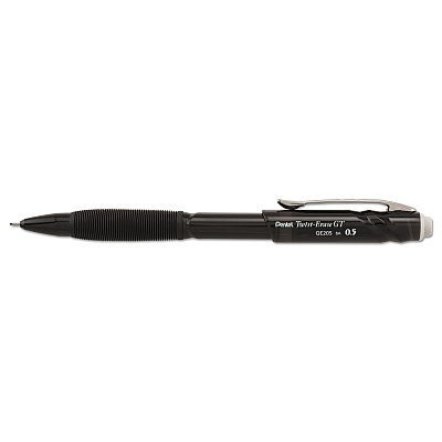 Pentel Twist-Erase GT Pencils, 0.5 mm, HB (#2), Black Lead, Black Barrel (PENQE205A)