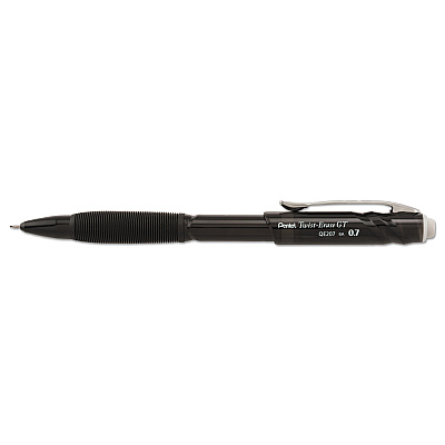 Pentel Twist-Erase GT Pencils, 0.7 mm, HB (#2), Black Lead, Black Barrel (PENQE207A)