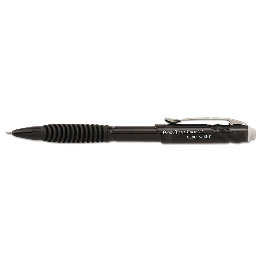 Pentel Twist-Erase GT Pencils, 0.7 mm, HB (#2), Black Lead, Black Barrel (PENQE207A)