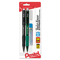 Pentel Twist-Erase EXPRESS Mechanical Pencils with Tube of Lead/Eraser, 0.7 mm, HB (#2), Black Lead, Assorted Barrel Colors, 2/Pack (PENQE417LEBP2)