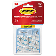 Command Clear Hooks and Strips, Medium, Plastic, 2 lb Capacity, 6 Hooks and 8 Strips/Pack (MMM17065CLRVPES)