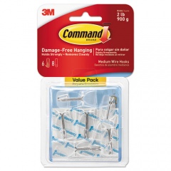 Command Clear Hooks and Strips, Medium, Plastic, 2 lb Capacity, 6 Hooks and 8 Strips/Pack (17065CLRVPES)