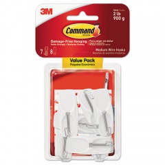 Command General Purpose Wire Hooks, Medium, Metal, White, 2 lb Capacity, 7 Hooks and 8 Strips/Pack (17065VPES)