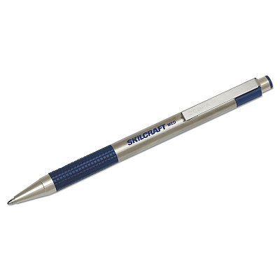 AbilityOne 7520016661052, SKILCRAFT Zebra Ballpoint Pen, Retractable, Medium 1 mm, Blue Ink, Stainless Steel Barrel, 2/Pack