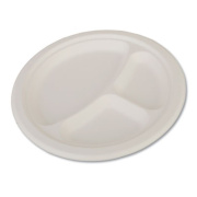 SCT ChampWare Heavyweight Bagasse Dinnerware, Plate, 3-Compartment, 10" dia, White, 500/Carton (18163)