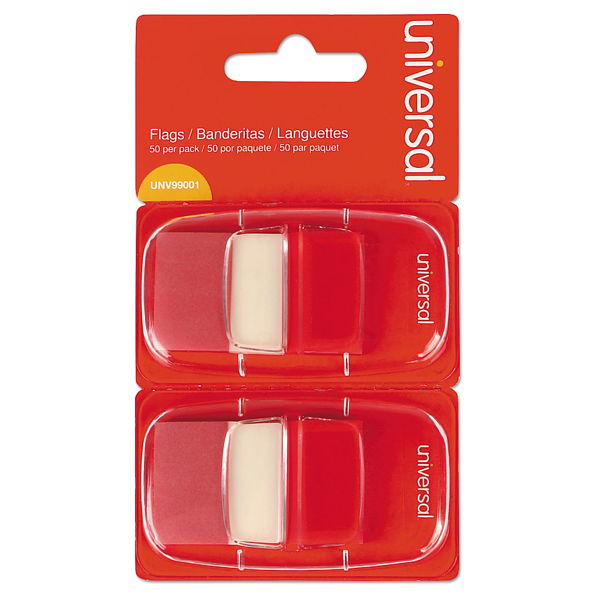 Universal Page Flags, Red, 50 Flags/Dispenser, 2 Dispensers/Pack (UNV99001)