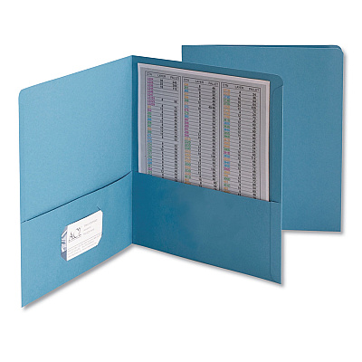 Smead Two-Pocket Folder, Embossed Leather Grain Paper, 100-Sheet Capacity, 11 x 8.5, Blue, 25/Box (SMD87852)