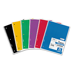 Mead Spiral Notebook, 1-Subject, Wide/Legal Rule, Assorted Cover Colors, (70) 10.5 x 8 Sheets, 6/Pack (MEA73063)