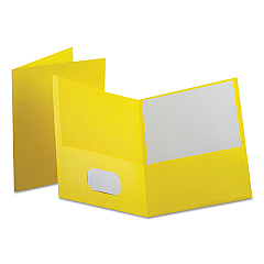 Oxford Leatherette Two Pocket Portfolio, 8.5 x 11, Yellow/Yellow, 10/Pack (OXF57579EE)