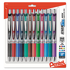 Pentel EnerGel RTX Gel Pen, Retractable, Medium 0.7 mm, Assorted Ink and Barrel Colors, Dozen (BL77BP12M)