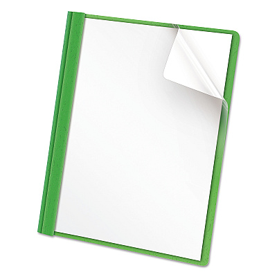 Universal Clear Front Report Cover, Prong Fastener, 0.5" Capacity, 8.5 x 11, Clear/Green, 25/Box (UNV57124)