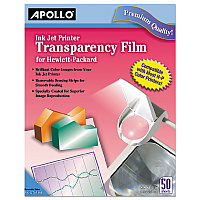 Apollo Quick-Dry Color Inkjet Transparency Film with Handling Strip, 8.5 x 11, 50/Box (APOCG7031S)