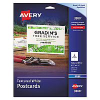 Avery Printable Postcards, Inkjet, 65 lb, 4.25 x 5.5, Textured Matte White, 120 Cards, 4 Cards/Sheet, 30 Sheets/Box (AVE3380)