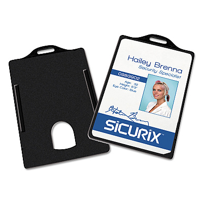 Sicurix Badge/Card Holder, 4 x 2 9/10, Black, 25/Pack (BAU68320)