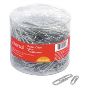 Universal Plastic-Coated Paper Clips with One-Compartment Storage Tub, (750) #1 (1.75"), (250) Jumbo (2"), Silver (21001)