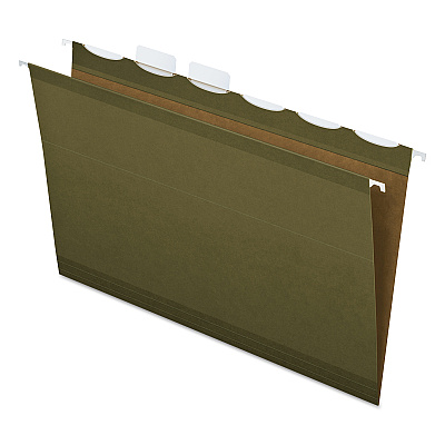 Pendaflex Ready-Tab Extra Capacity Reinforced Colored Hanging Folders, Legal Size, 1/6-Cut Tabs, Standard Green, 20/Box (PFX42703)