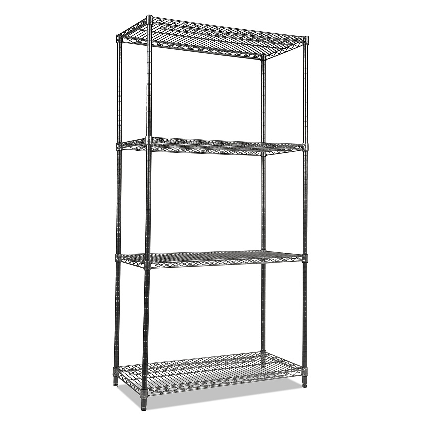 Alera Wire Shelving Starter Kit, Four-Shelf, 36w x 18d x 72h, Black Anthracite (ALESW503618BA)