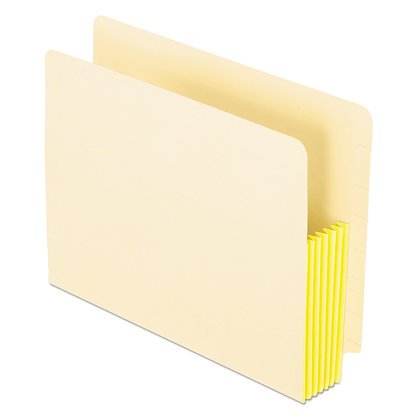 Pendaflex Manila Drop Front Shelf File Pockets with Rip-Proof-Tape Gusset Top, 5.25" Expansion, Letter Size, Manila, 10/Box (PFX12823)