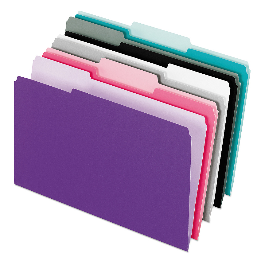 Pendaflex Interior File Folders, 1/3-Cut Tabs: Assorted, Letter Size, Assorted Colors: Aqua/Black/Gray/Pink/Violet, 100/Box (PFX421013ASST2)