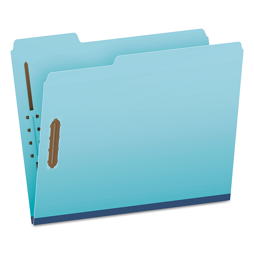 Earthwise by Pendaflex Heavy-Duty Pressboard Fastener Folders, 2" Expansion, 2 Fasteners, Letter Size, Light Blue, 25/Box (GLW61542)