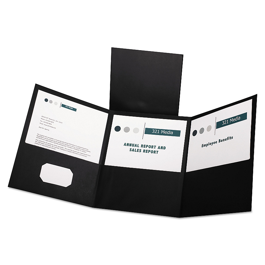 Oxford Tri-Fold Folder w/3 Pockets, 150-Sheet Capacity, 11 x 8.5, Black, 20/Box (OXF59806)