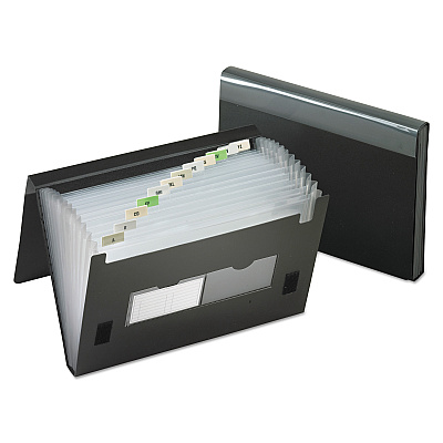 Pendaflex 13-Pocket File, 4" Expansion, 13 Sections, Hook/Loop Closure, 1/12-Cut Tabs, Letter Size, Black (PFX82011)