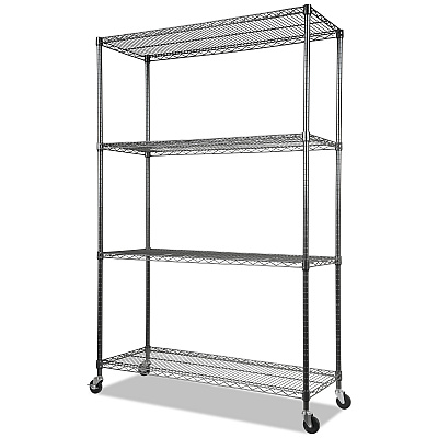 Alera NSF Certified 4-Shelf Wire Shelving Kit with Casters, 48w x 18d x 72h, Black Anthracite (ALESW604818BA)