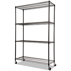 Alera NSF Certified 4-Shelf Wire Shelving Kit with Casters, 48w x 18d x 72h, Black (ALESW604818BL)