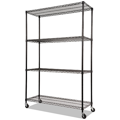 Alera NSF Certified 4-Shelf Wire Shelving Kit with Casters, 48w x 18d x 72h, Black (ALESW604818BL)