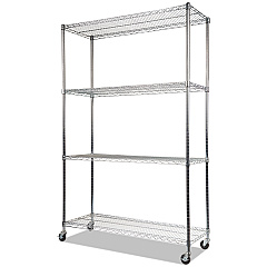 Alera NSF Certified 4-Shelf Wire Shelving Kit with Casters, 48w x 18d x 72h, Silver (ALESW604818SR)