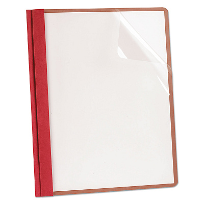 Earthwise by Oxford 100% Recycled Clear Front Report Covers, 3-Prong Fastener, 0.5" Capacity, 8.5 x 11, Clear/Red, 25/Box (OXF57871)