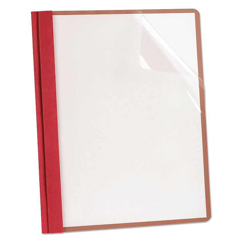 Earthwise by Oxford 100% Recycled Clear Front Report Covers, 3-Prong Fastener, 0.5" Capacity, 8.5 x 11, Clear/Red, 25/Box (OXF57871)
