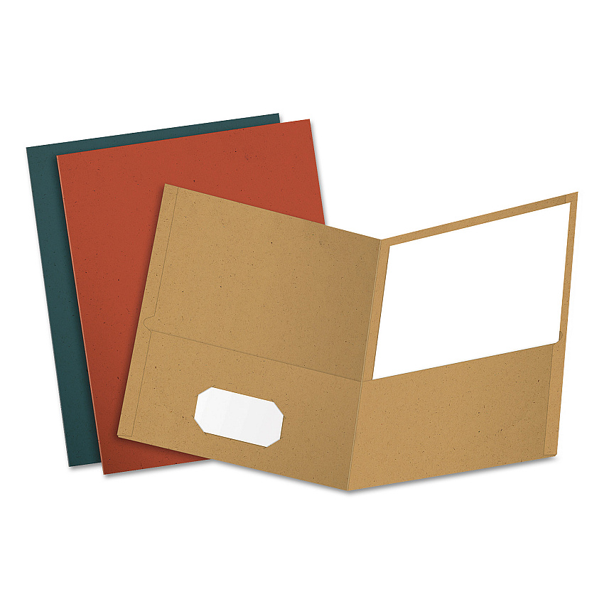 Earthwise by Oxford Recycled Paper Twin-Pocket Portfolio, 100-Sheet Capacity, 11 x 8.5, Assorted Colors, 25/Box (OXF78513)