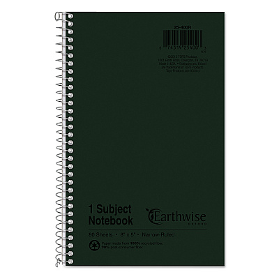 Earthwise by Oxford Recycled One-Subject Notebook, Narrow Rule, Green Cover, (80) 8 x 5 Sheets (TOP25400)