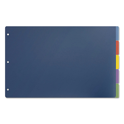 Cardinal Tabloid-Size Poly Index Divider, 5-Tab, 11 x 17, Assorted, 1 Set (CRD84250)