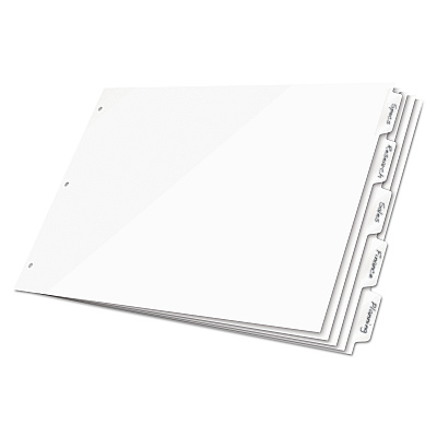 Cardinal Write 'n Erase Tabloid Index Dividers, 5-Tab, 11 x 17, White, 1 Set (CRD84270)