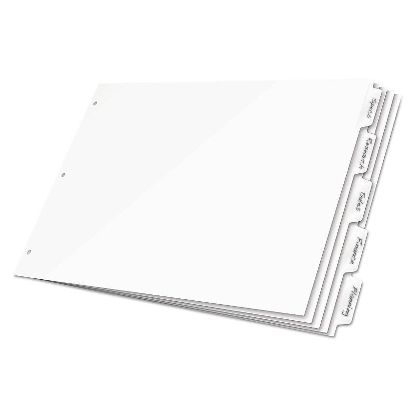 Cardinal Write 'n Erase Tabloid Index Dividers, 5-Tab, 11 x 17, White, 1 Set (CRD84270)