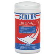 SCRUBS do-it ALL Germicidal Cleaner Wipes, Lemon, 7 x 8, White, 75/Container, 6/Carton (98075)